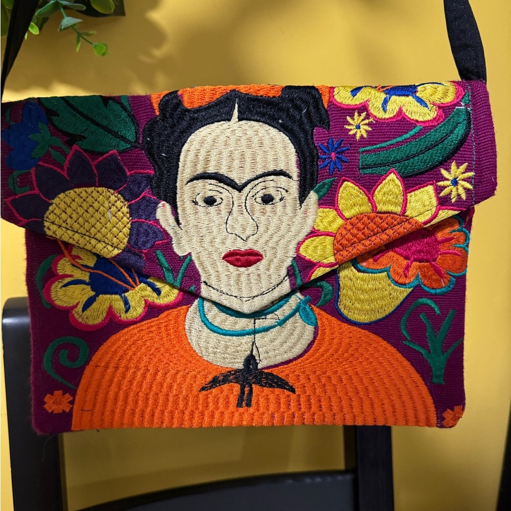 🌺Handmade Frida Kahlo Boho Bag Purse Clutch Embroidered Mexican Folk Art
